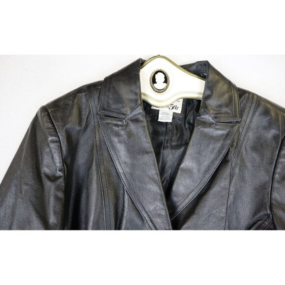 East 5th Jacket Womens Size Large Genuine Leather Black Button Front Jacket - Picture 5 of 13